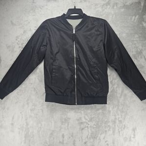 Fresh Clean Threads Reversible‎ Sleek Black And Gray Men's Bomber Jacket Sz M